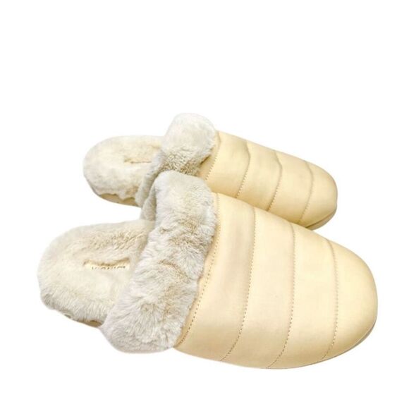Vionic Slippers Size 6.5 Cream Josephine Faux Fur Slip On Winter Comfy Shoes - Picture 1 of 8